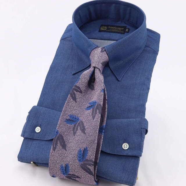 元ドレキャンIWAYA FOR DRESS 33デニムウィングカラードレスシャツ ドレスシャツ ワイシャツ デニム タブカラー ドレスシャツ ブルー 日本