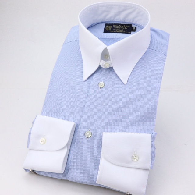 ウィンザーノット ニット×布帛 ハイブリッド ニットシャツ タブカラー クレリック ブルー ストレッチ 機能素材 ドレスシャツ