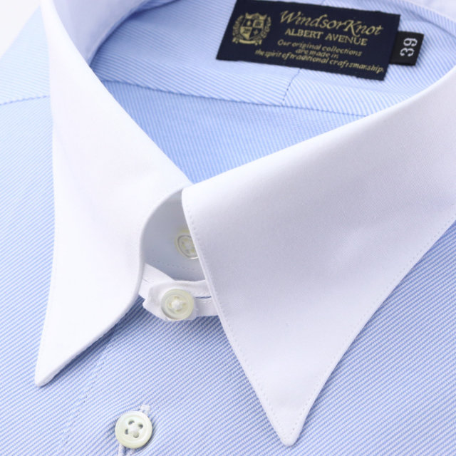 ウィンザーノット ニット×布帛 ハイブリッド ニットシャツ タブカラー クレリック ブルー ストレッチ 機能素材 ドレスシャツ