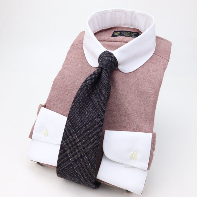 ウィンザーノット 起毛素材 コットンビエラ ラウンドタブ クレリックカラー ドレスシャツ ピンク 綿100% 日本製 スリム