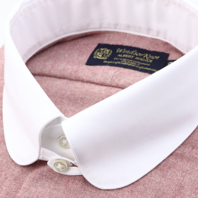 ウィンザーノット 起毛素材 コットンビエラ ラウンドタブ クレリックカラー ドレスシャツ ピンク 綿100% 日本製 スリム