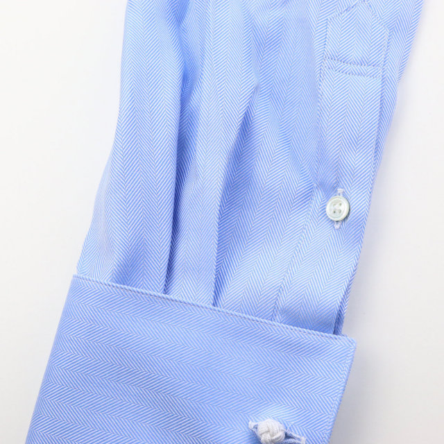 ウィンザーノット タブカラー ダブルカフス ブルー ヘリンボーン イージーケア 綿100% 日本製 スリム ドレスシャツ