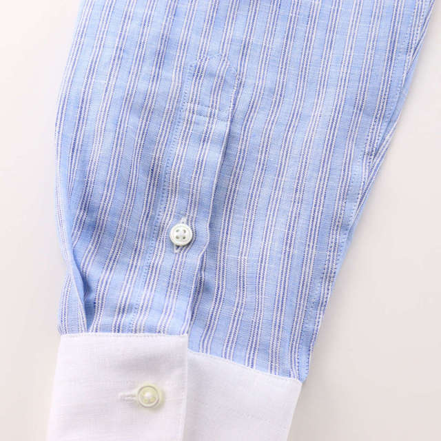 ドレスシャツ ワイシャツ タブカラー クレリック リネン ブルー
