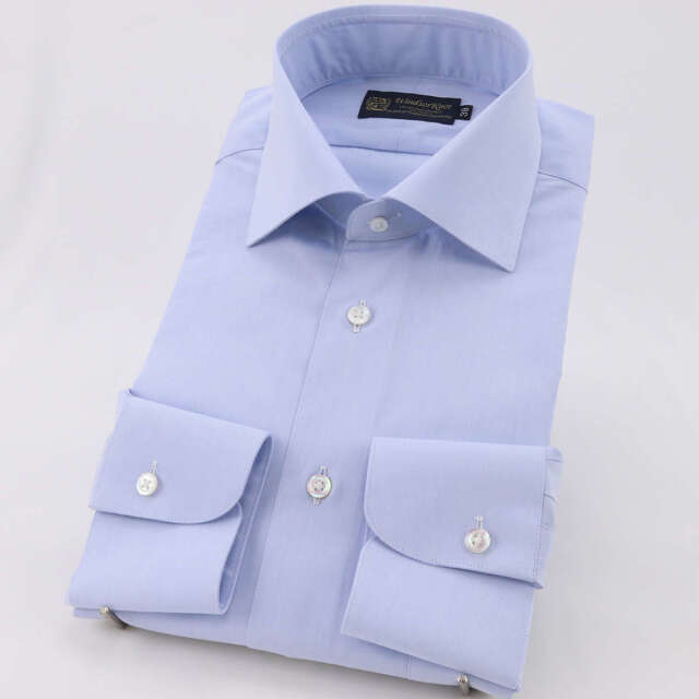ドレスシャツ ワイシャツ サックスブルー無地 ブロード シーアイランド