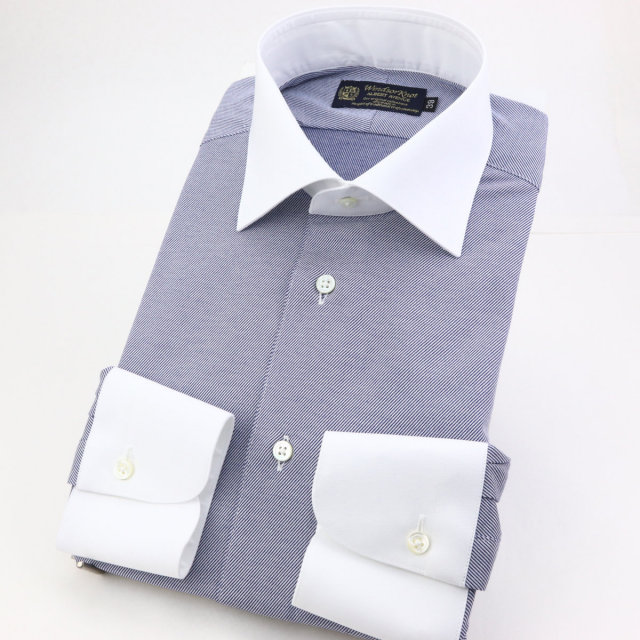 ウィンザーノット ニット素材 クレリック ネイビー 無地 ストレッチ 機能素材 日本製 ドレスシャツ