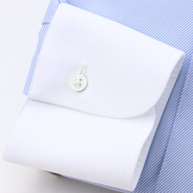 ウィンザーノット ニット×布帛 ハイブリッド ニットシャツ ワイド クレリック ブルー×白 ストレッチ 機能素材 ドレスシャツ