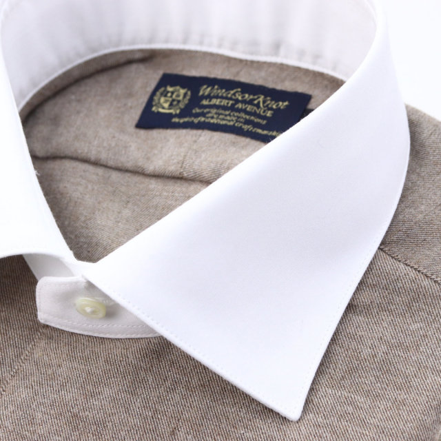 ウィンザーノット 起毛素材 コットンビエラ ワイド クレリックカラー ドレスシャツ ベージュ 綿100% 日本製 スリム