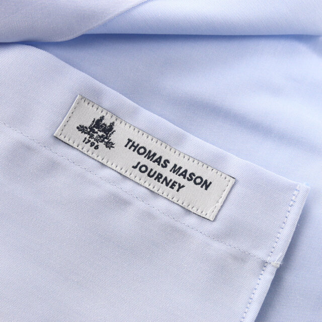 ドレスシャツ ブルー 無地 ツイル ワイドカラー THOMASMASON トーマス