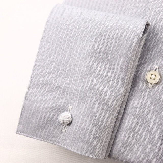 超美品 Hilditch & Key ストライプ ドレスシャツ(ダブルカフス) ドレスシャツ ワイシャツ ワイドカラー ダブルカフス グレー 無地