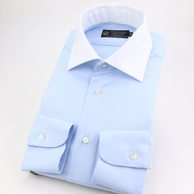 ウィンザーノット デタッチドカラー用 ボディ サックスブルー ブロード 100双 綿100% 日本製 ドレスシャツ スリム 