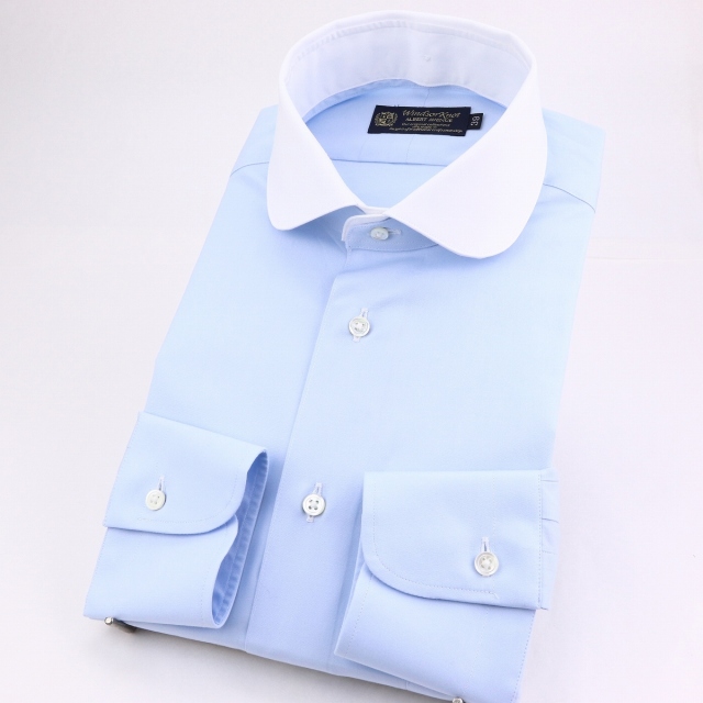 ウィンザーノット ドレスシャツ 付け替え襟とボディのセット サックスブルー ブロード 100双 綿100% 日本製 スリム
