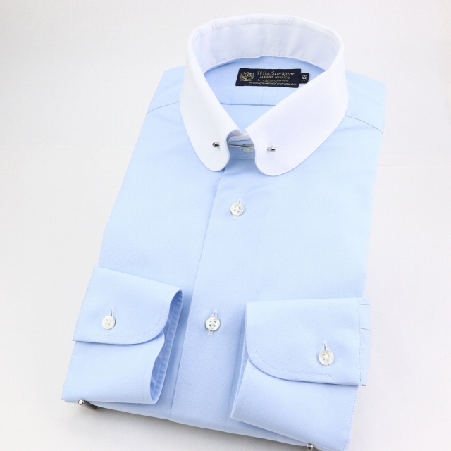 ウィンザーノット ドレスシャツ 付け替え襟とボディのセット サックスブルー ブロード 100双 綿100% 日本製 スリム