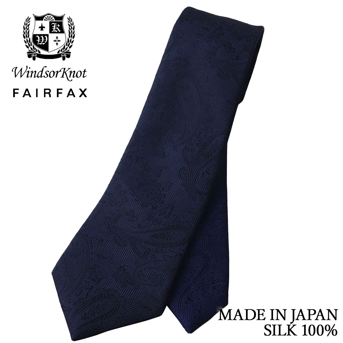 FAIRFAX × Windsorknot ペイズリー織柄無地 濃淡クレリック ネイビー シルク100% 日本製 ネクタイ ソリッド