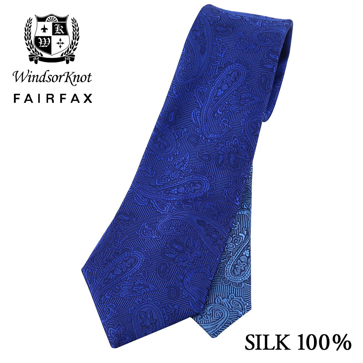 FAIRFAX × Windsorknot ペイズリー織無地 濃淡クレリックタイ ロイヤルブルー シルク100% 日本製 ネクタイ