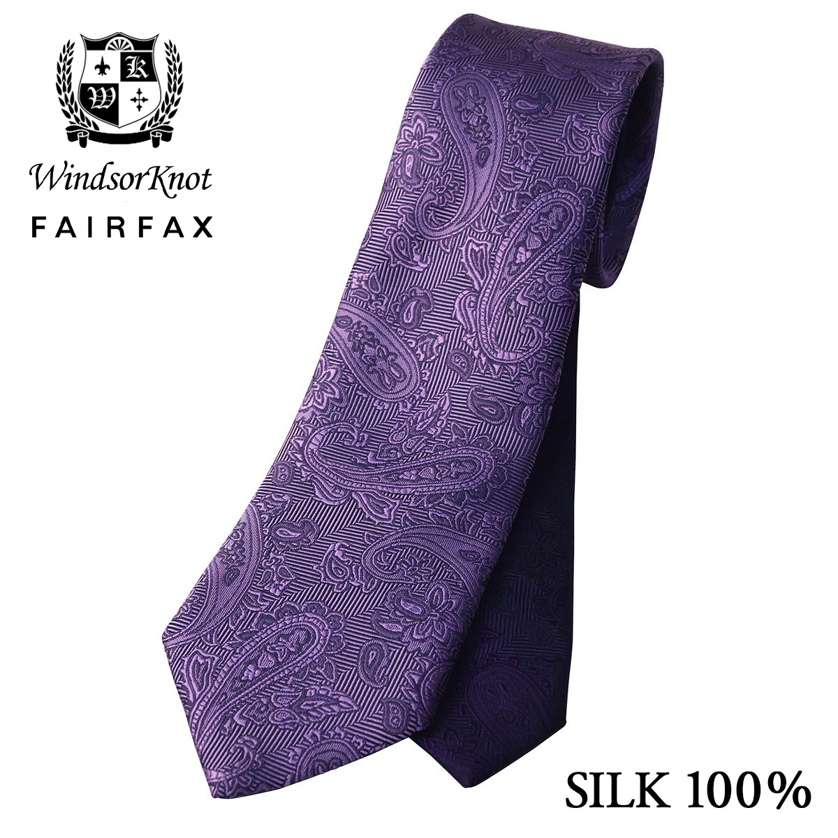 FAIRFAX × Windsorknot ペイズリー織無地 濃淡クレリックタイ ライトパープル シルク100% 日本製 ネクタイ