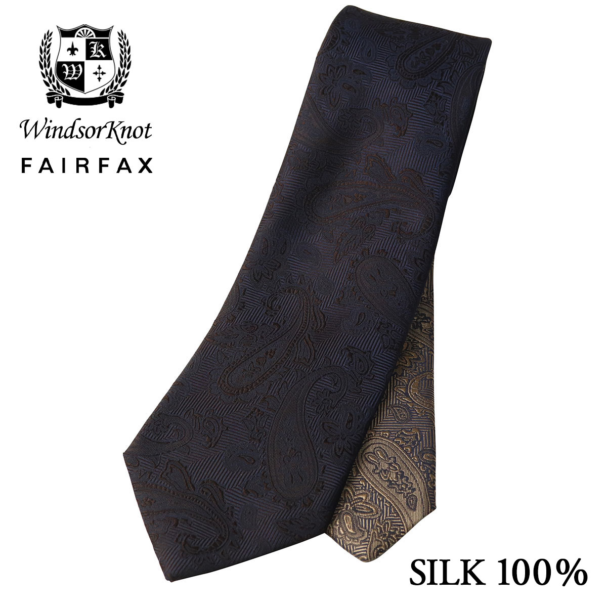 FAIRFAX × Windsorknot ペイズリー 織柄 無地 濃淡 クレリックタイ ダークブラウン 京都丹後生地 シルク100% 日本製 ソリッド ネクタイ