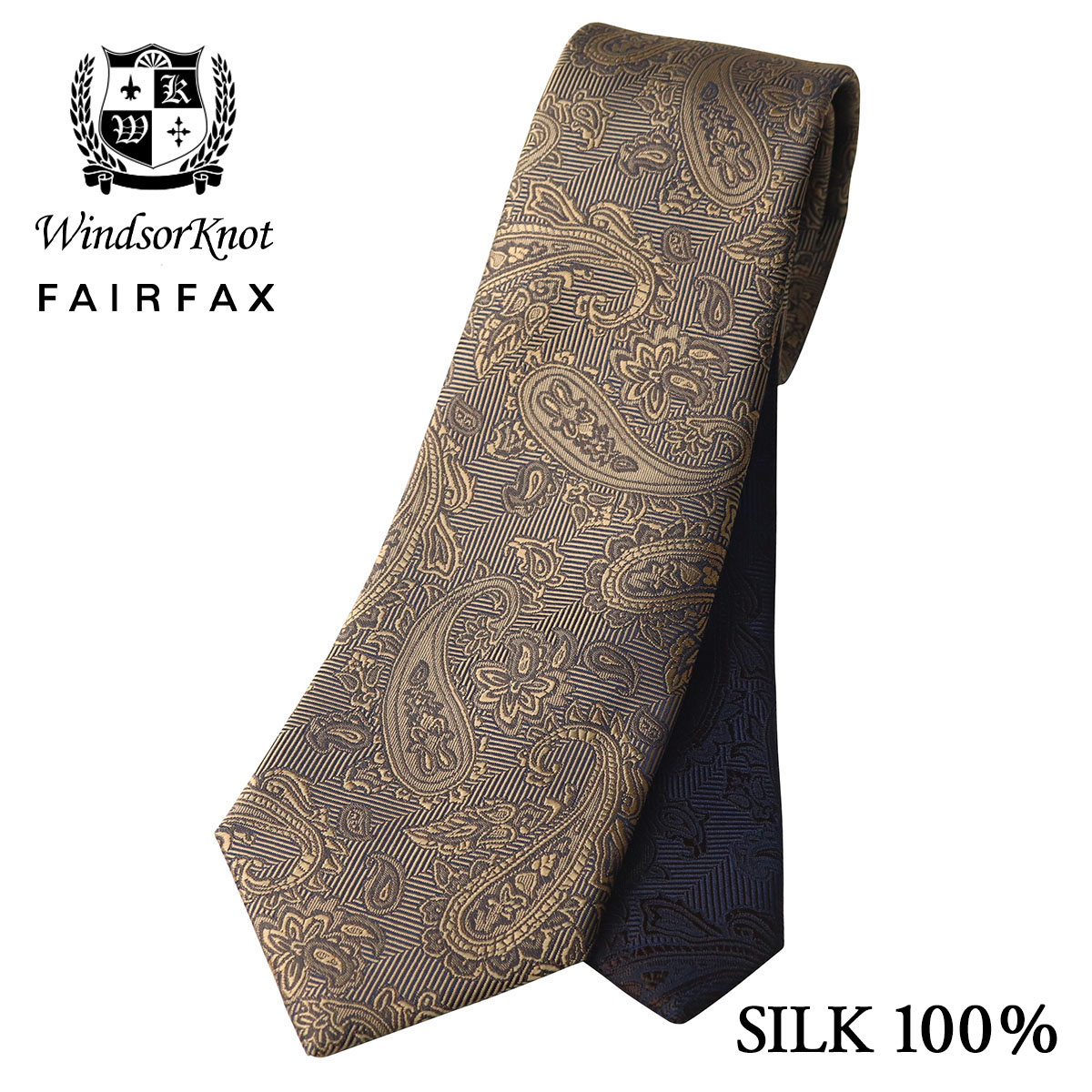 FAIRFAX × Windsorknot ペイズリー 織柄 無地 濃淡 クレリックタイ ベージュ 京都丹後生地 シルク100% 日本製 ソリッド ネクタイ