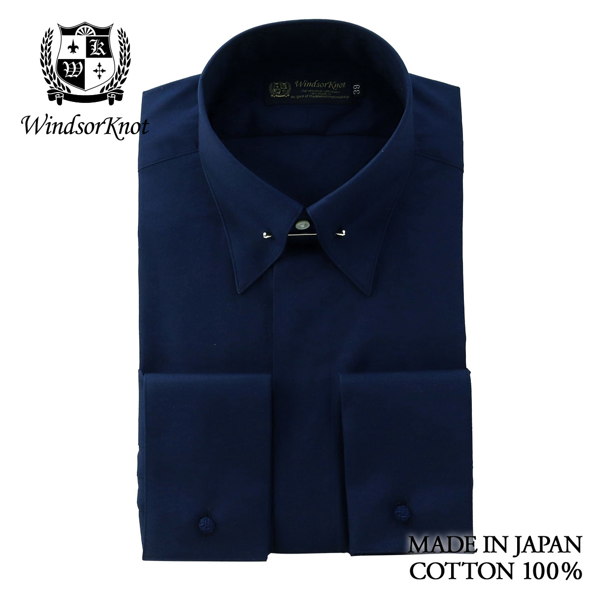 ピンホールカラー フライフロント ダブルカフス ドレスシャツ ネイビー ブロード 綿100% 日本製 