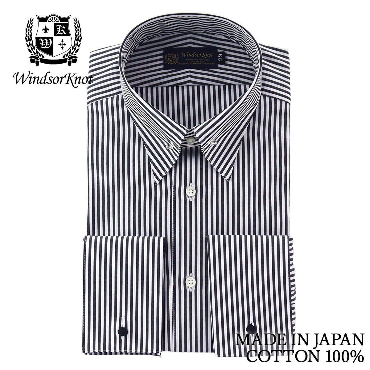 ピンホールカラー ダブルカフス ブラック 黒 ロンドンストライプ ドレスシャツ 綿100% 日本製