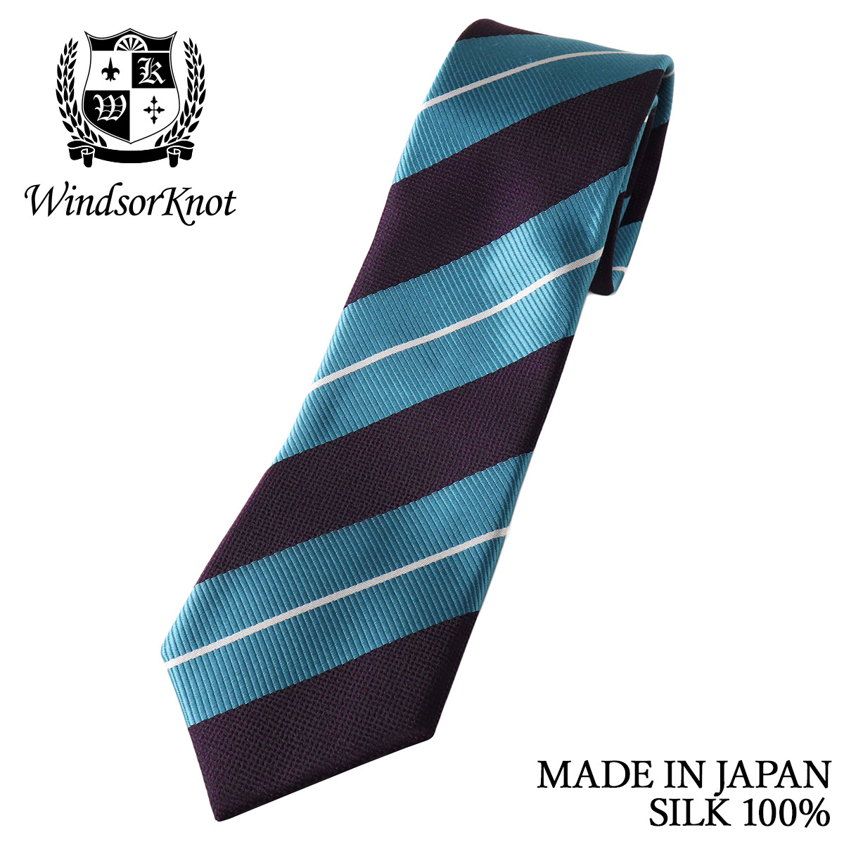 ストライプ ネクタイ レップ＆変形バスケット織 ターコイズブルー×パープル シルク100% 日本製