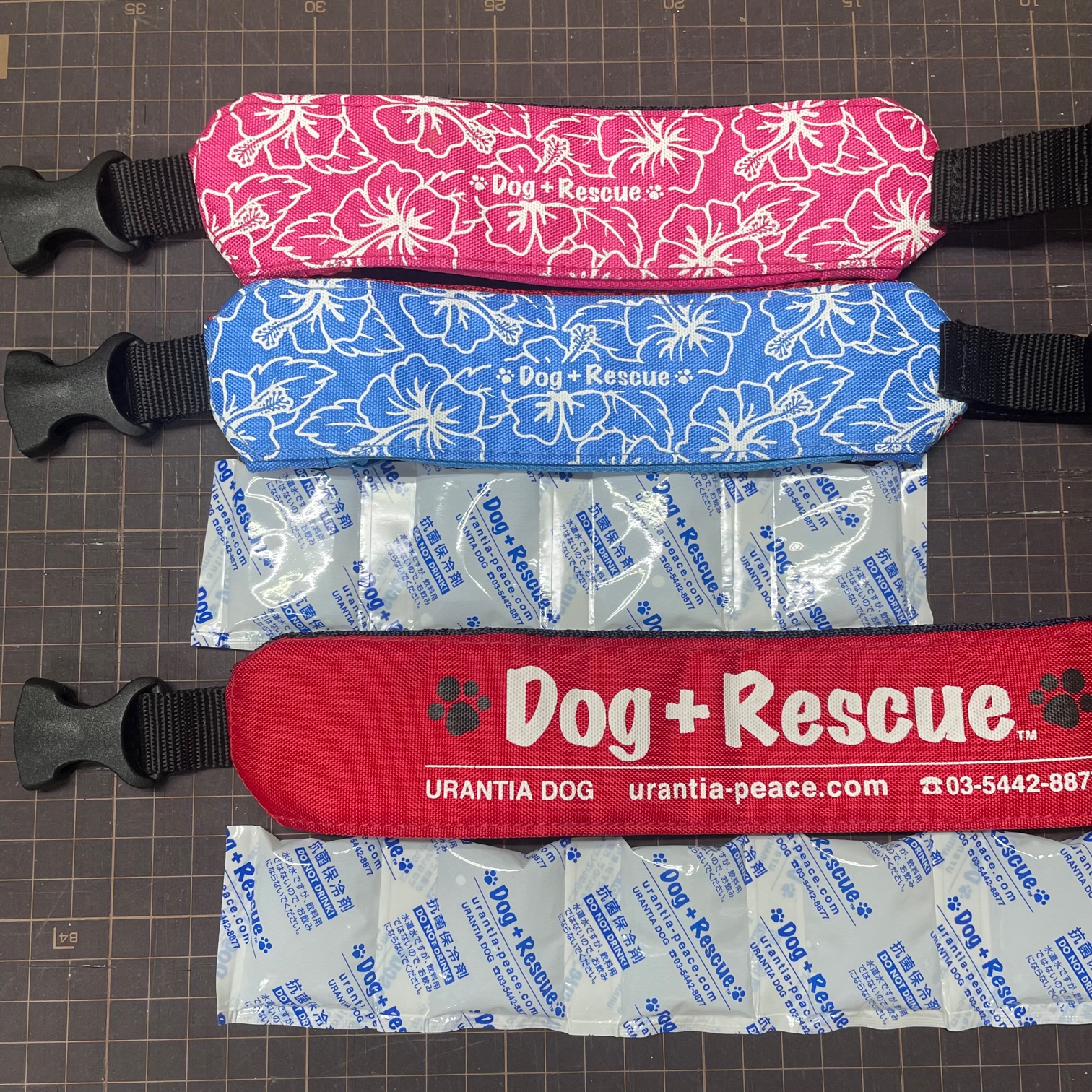 小型犬用バックルタイプ　クールネック　ＳＳ/Ｓ　レッドロゴ＆フラワーブルー/ フラワーピンク　