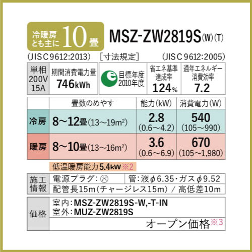 MSZ-ZXV2819(W)(T) MSZ-ZXV2819S(W)(T) 三菱電機 Zシリーズ 壁掛形 10