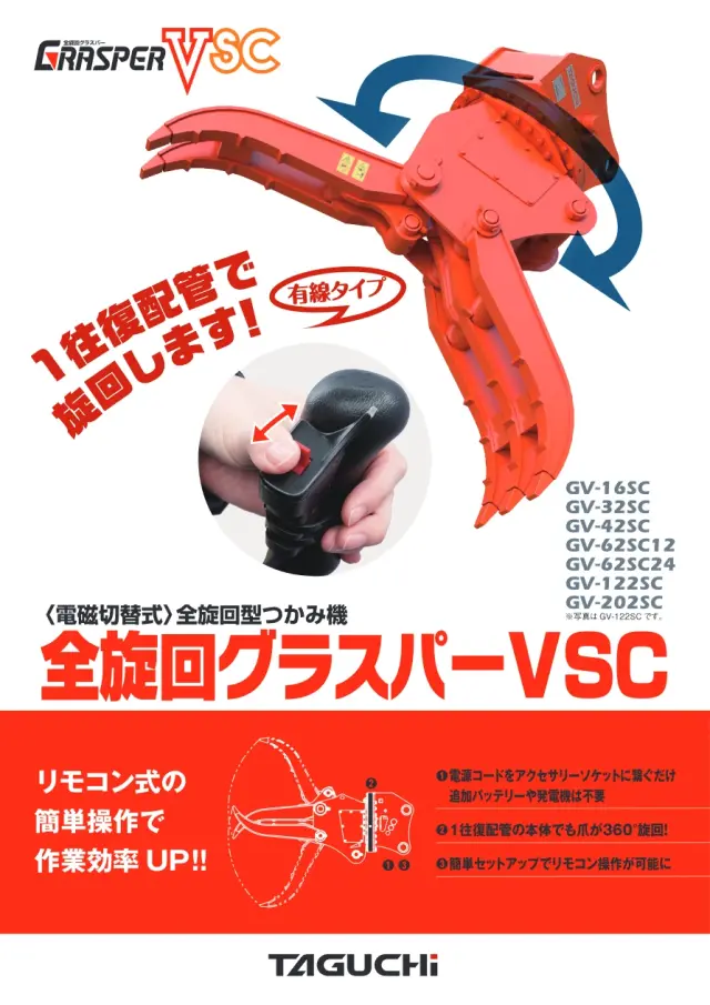 グラスパー,全旋回,電磁弁,タグチ,はさみ,油圧全旋回フォーク,ショベル,ユンボ,バックホー