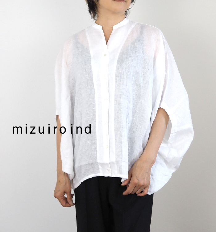 mizuiro ind ミズイロインド リネンコクーンブラウス スタンドカラー ドルマンスリーブ
