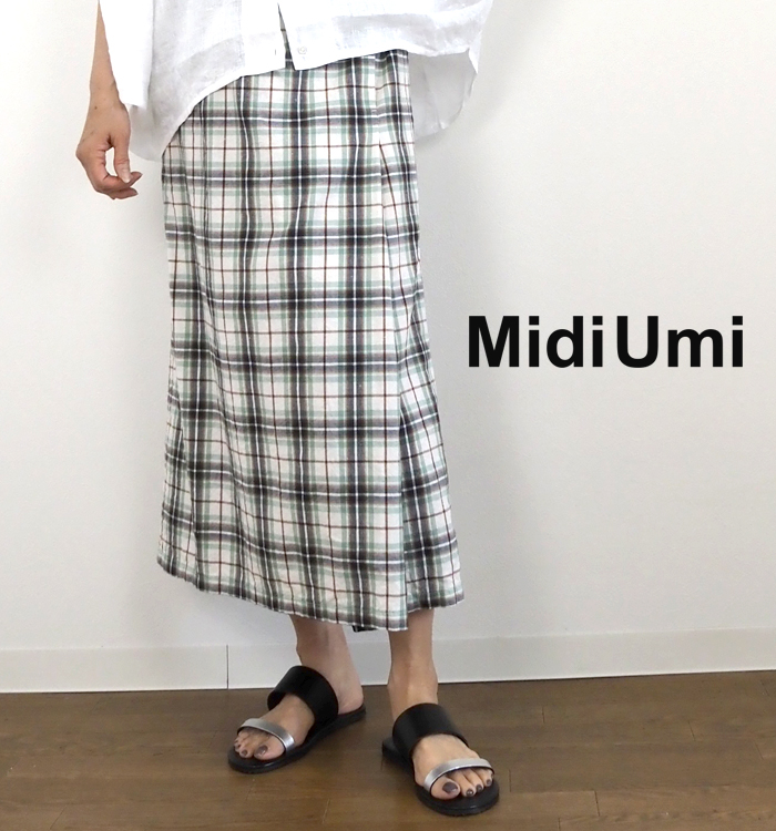 MidiUmi ミディウミ オーガニックコットン ラップ風チェックスカート