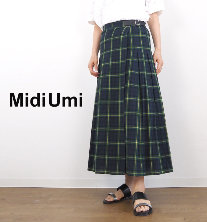 MidiUmi ミディウミ ラップスカート タータンチェック グリーン レディース