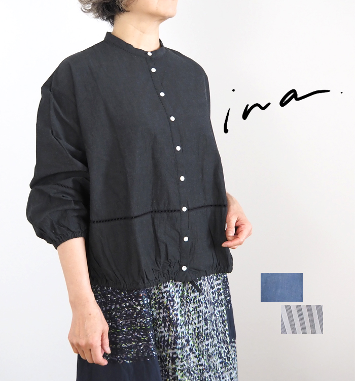 ina イナ ハシゴレース バンドカラーブラウス レディース