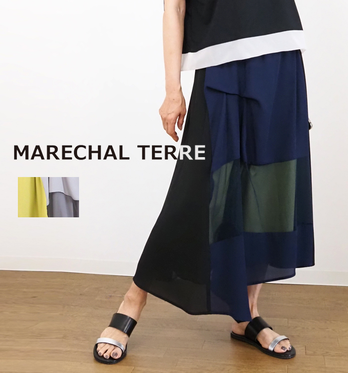 MARECHAL TERRE マルシャルテル シアーフレアースカート カラーブロックデザイン