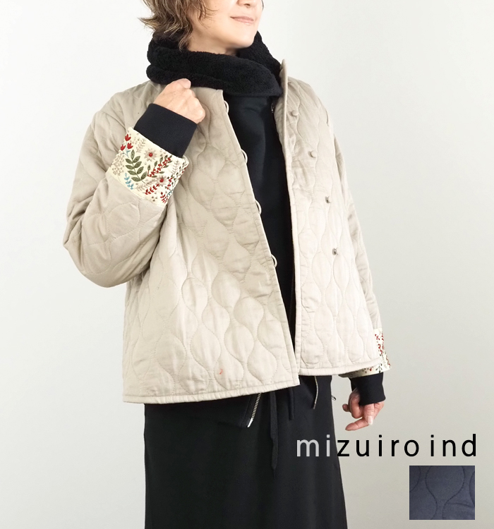 mizuiro ind ミズイロインド 刺繍袖キルティングジャケット