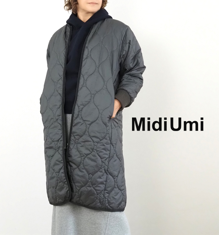 MidiUmi ミディウミ キルティングロングコート ノーカラー レディース