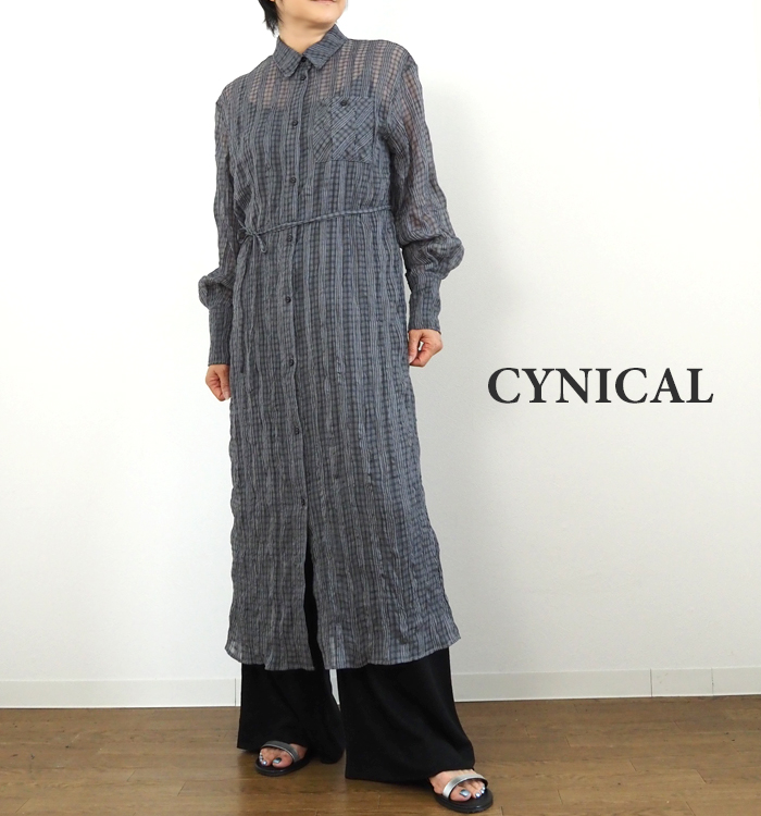 CYNICAL シニカル シアー素材チェックシャツロングワンピース