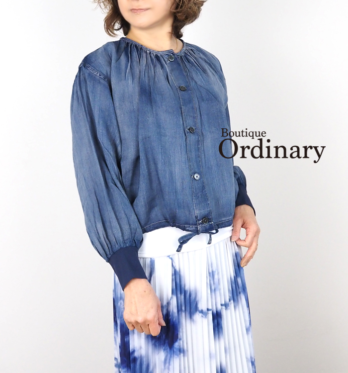 Boutique Ordinary ブティックオーディナリー デニムギャザーシャツ ブラウス