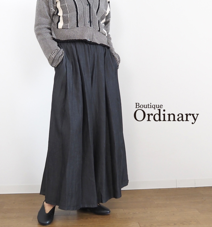 Boutique Ordinary ブティークオーディナリー タックアンドギャザーデニムワイドパンツ