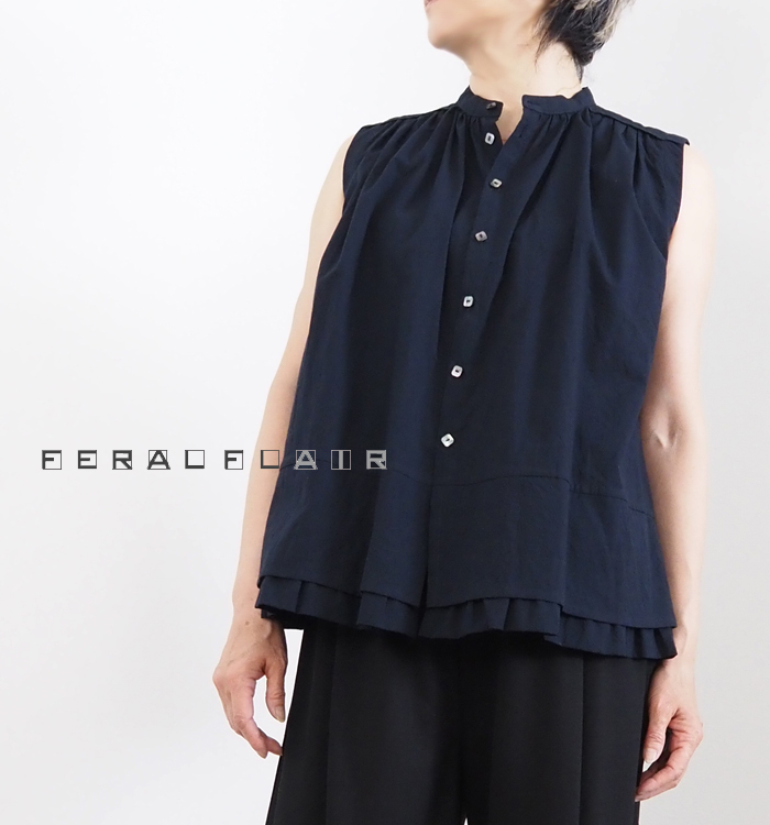 FERAL FLAIR フィラルフレア ノースリーブコットンブラウス コードレーンストライプ