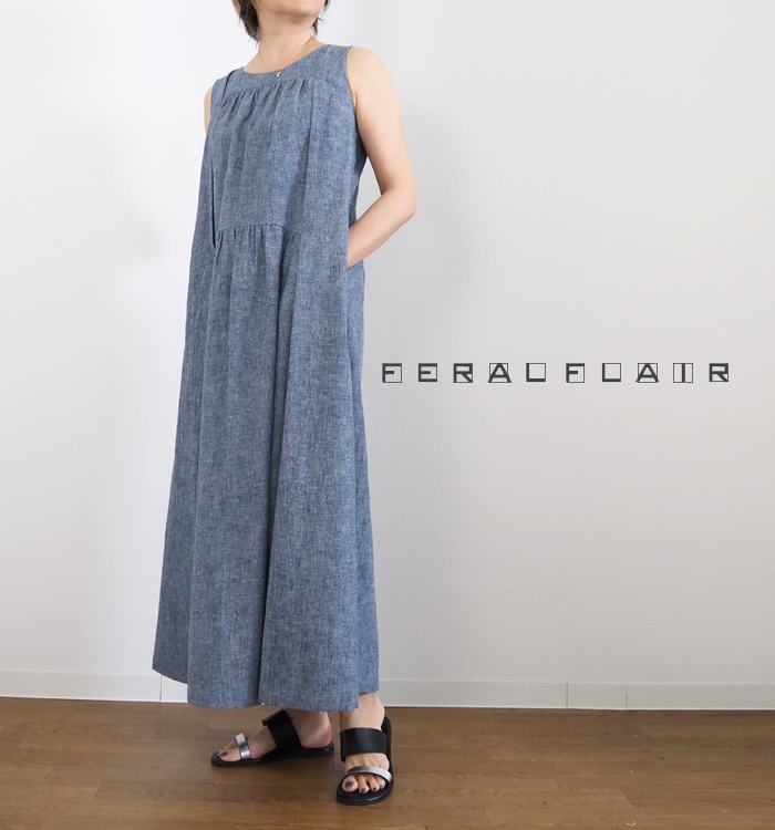 FERAL FLAIR フィラルフレア コットンヘンプ インディゴ ノースリーブワンピース