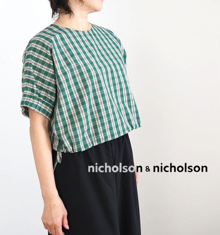 nicholson and nicholson ニコルソンアンドニコルソン プルオーバー半袖ブラウス チェック柄 レディース