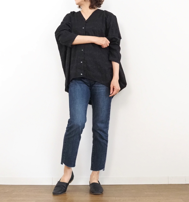 mizuiro ind ミズイロインド Vネックシャツ カットジャガード レディース