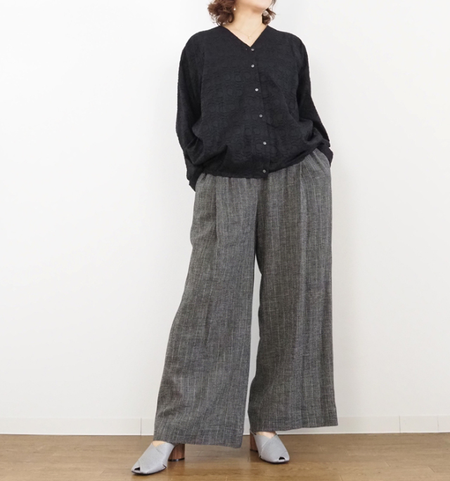 mizuiro ind ミズイロインド Vネックシャツ カットジャガード レディース