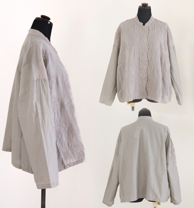 mizuiro ind ミズイロインド シャツ ワイド レーススタンドカラー レディース