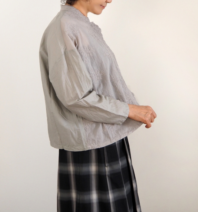 mizuiro ind ミズイロインド シャツ ワイド レーススタンドカラー レディース