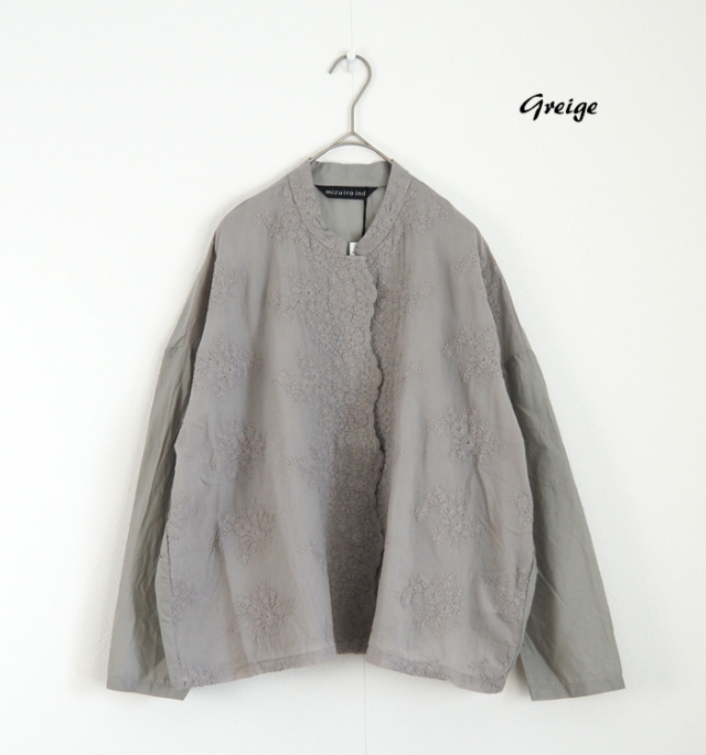 mizuiro ind ミズイロインド シャツ ワイド レーススタンドカラー レディース