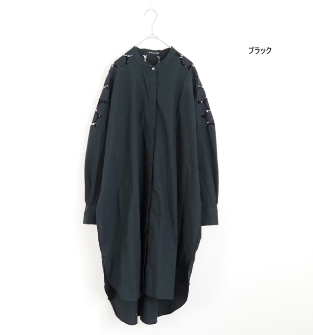 mizuiro ind ミズイロインド シャツワンピース レースミックス バンドカラー レディース