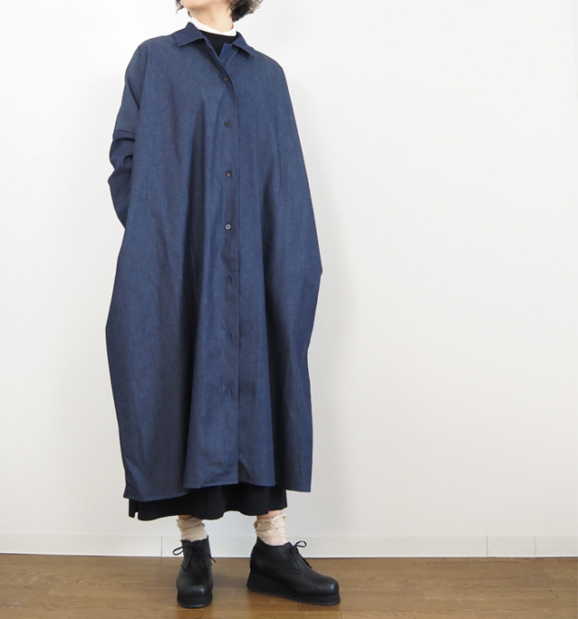 mizuiro ind ミズイロインド デニムワイドシャツワンピース