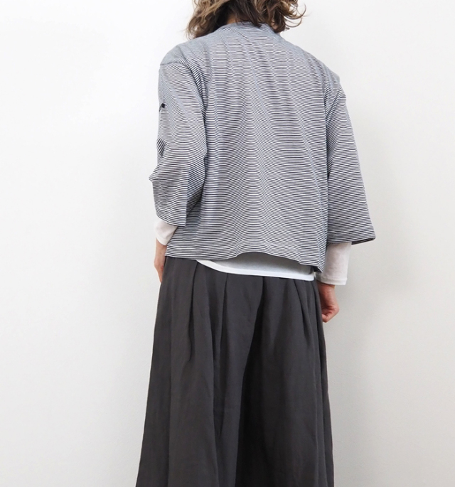 MidiUmi ミディウミ モックネックボーダーワイドTシャツ