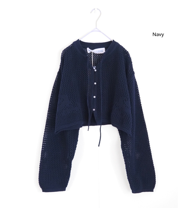 MidiUmi ミディウミ ニードルワークニットカーディガン｜透かし編み花柄メッシュ