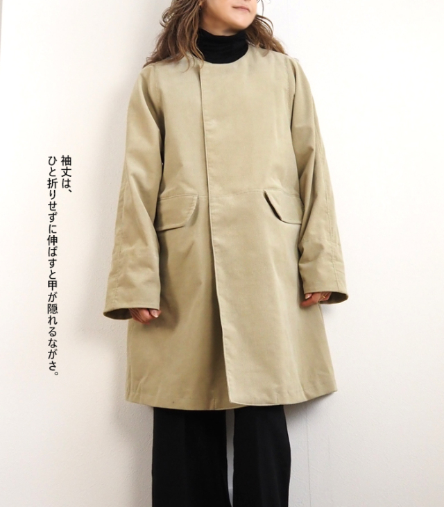 SYNANOGUES 53 シナノーグ コート コーデュロイ ノーカラー レディース